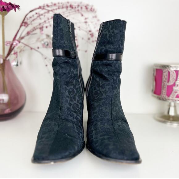 Coach Gretal Signature Slim Heeled Square Toe Ankle Bootie Boots Black Size 9 B - Picture 5 of 16